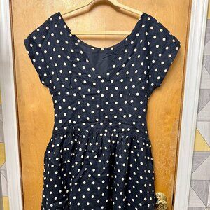 Anthropologie Black and Cream Polka Dot Midi Dress